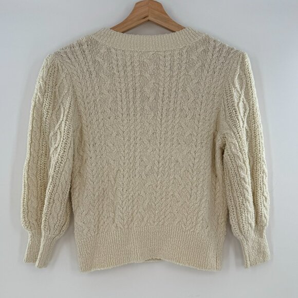 Free People Long Sleeve Villa Cable Pullover Ivory Neutral Size Medium - Picture 2 of 9